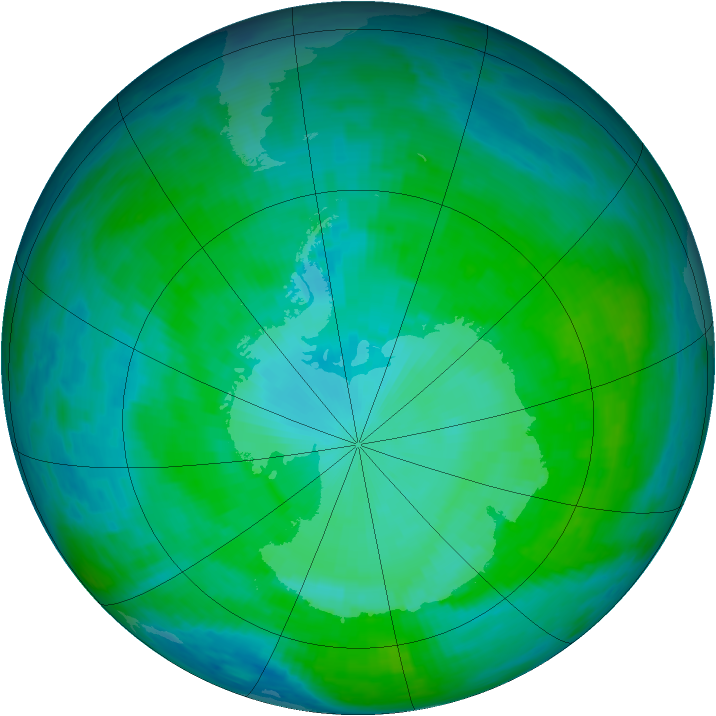 Antarctic ozone map for 03 January 1991